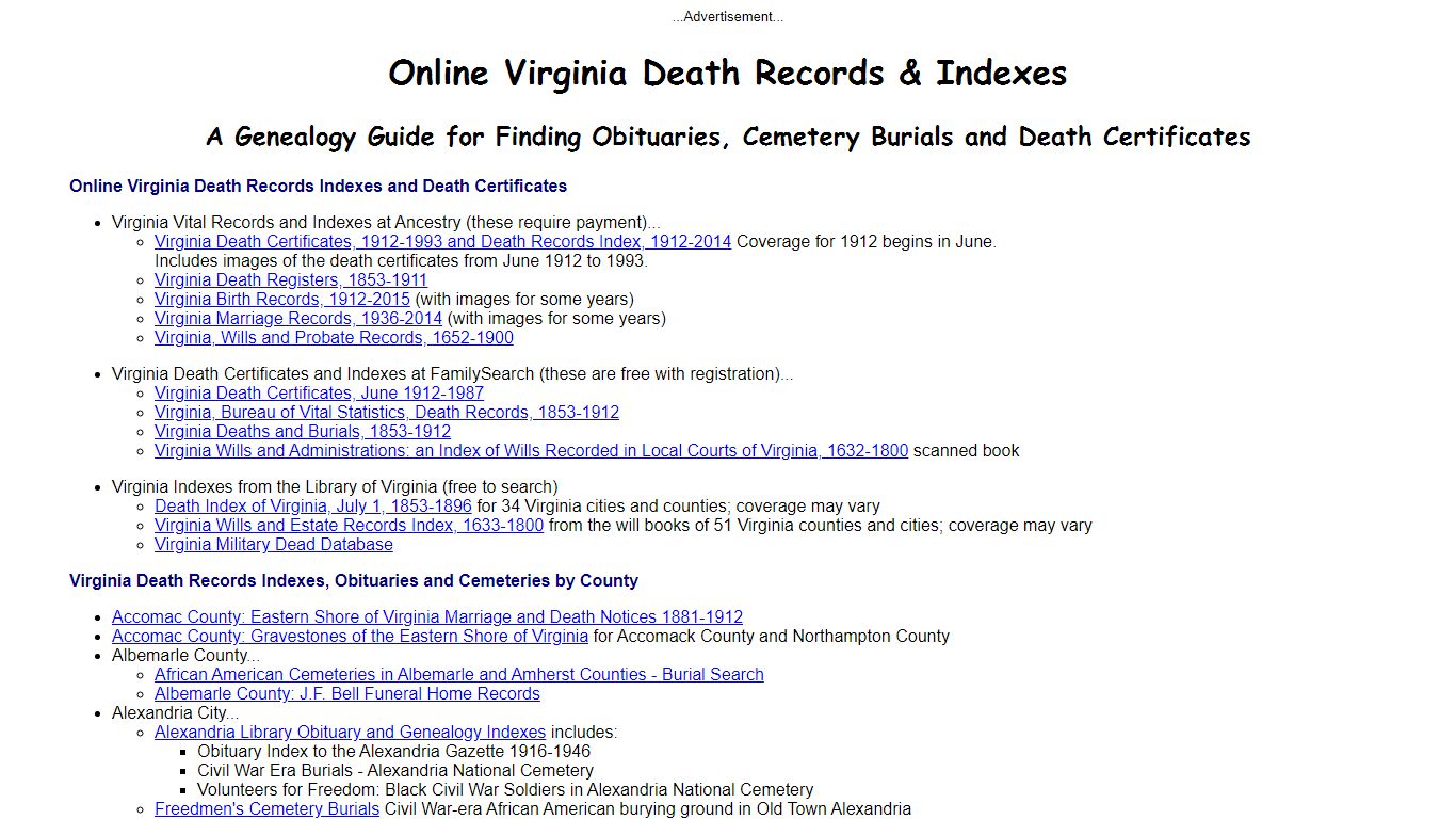 Online Virginia Death Indexes, Records & Obituaries